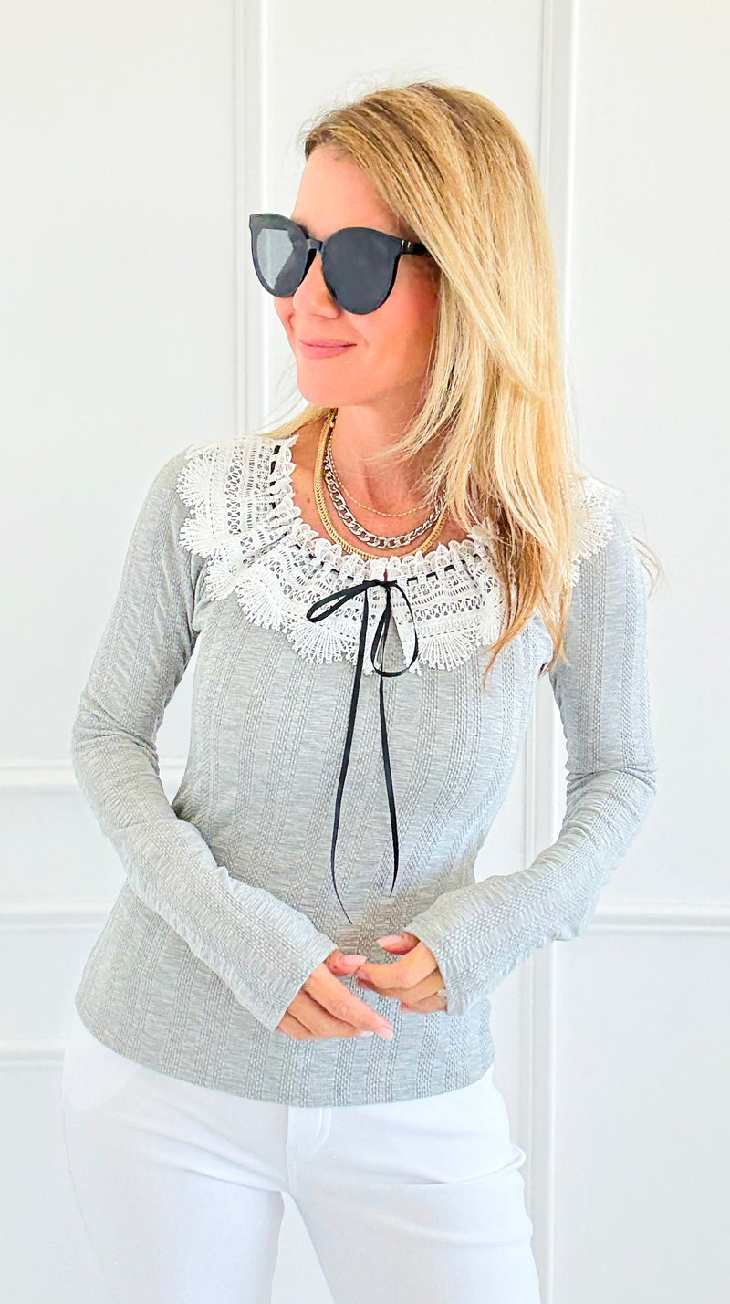 Ribbon & Lace Dream Knit Top-110 Long Sleeve Tops-Gilli-Coastal Bloom Boutique, find the trendiest versions of the popular styles and looks Located in Indialantic, FL