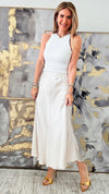 Brooklyn Italian Satin Midi Skirt - Oyster-170 Bottoms-Italianissimo-Coastal Bloom Boutique, find the trendiest versions of the popular styles and looks Located in Indialantic, FL