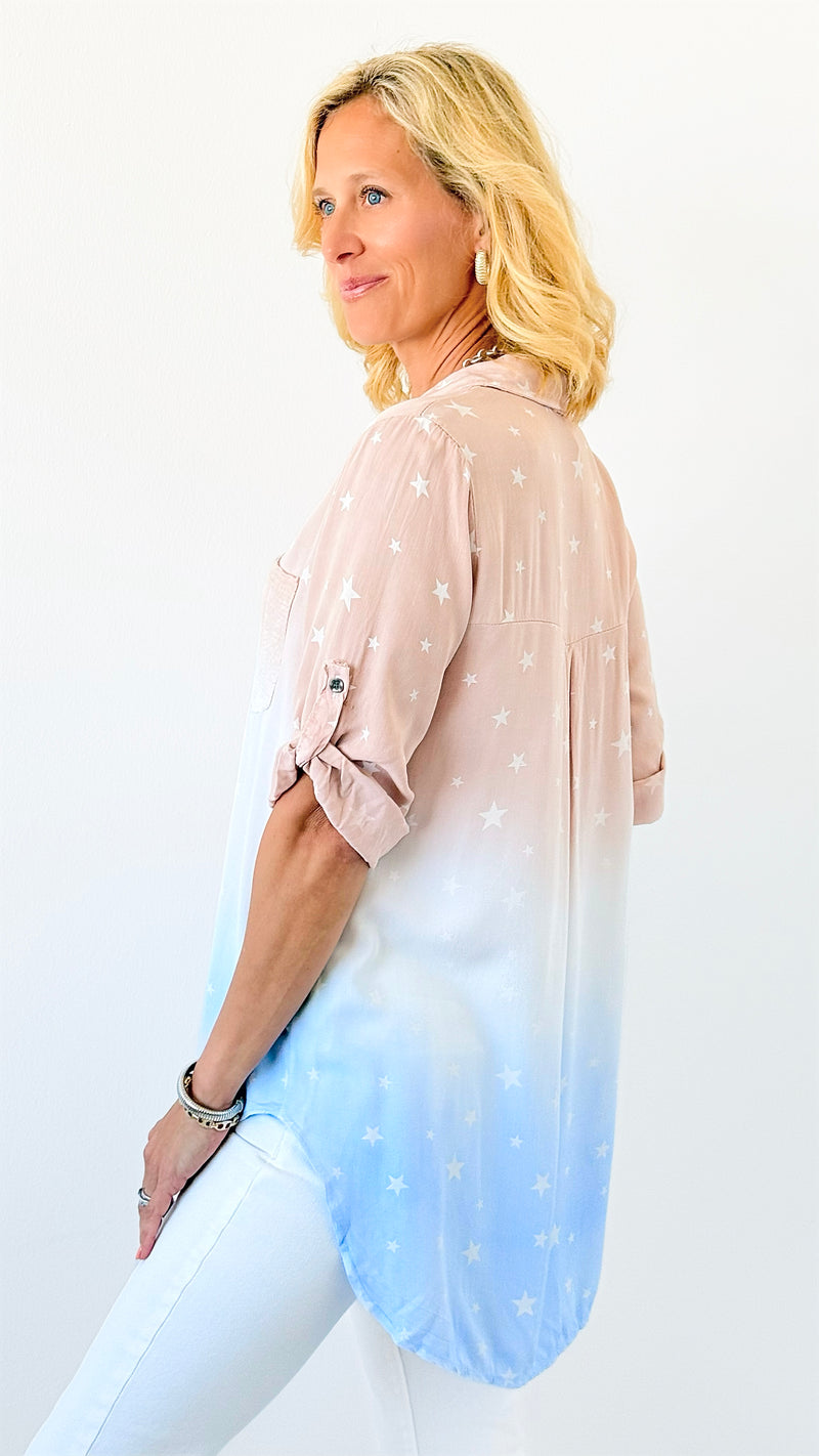 Ombre Stars & Sequin Italian Shirt-130 Long Sleeve Tops-Venti6 Outlet-Coastal Bloom Boutique, find the trendiest versions of the popular styles and looks Located in Indialantic, FL
