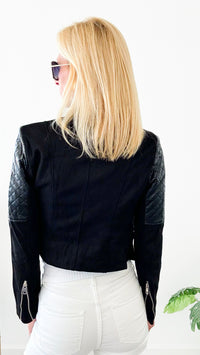 Zipper Ribbed Arm Top Jacket-Black-160 Jackets-Michel-Coastal Bloom Boutique, find the trendiest versions of the popular styles and looks Located in Indialantic, FL