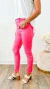 High-Rise Skinny Color Denim Pants - Cream Fuchsia-170 Bottoms-Zenana-Coastal Bloom Boutique, find the trendiest versions of the popular styles and looks Located in Indialantic, FL