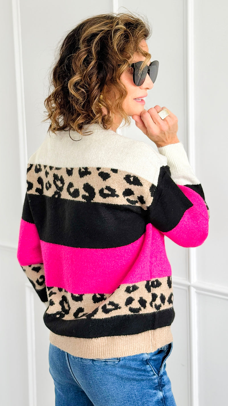 Cool Leopard Stripe Knit Sweater-140 Sweaters-Rousseau-Coastal Bloom Boutique, find the trendiest versions of the popular styles and looks Located in Indialantic, FL