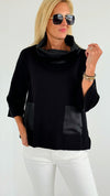 Contrast Satin Cowl Neck Sweater- Black-130 Long sleeve top-Fate BY LFD-Coastal Bloom Boutique, find the trendiest versions of the popular styles and looks Located in Indialantic, FL