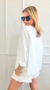 Upscale Comfort Italian Pullover - White-140 Sweaters-Italianissimo-Coastal Bloom Boutique, find the trendiest versions of the popular styles and looks Located in Indialantic, FL
