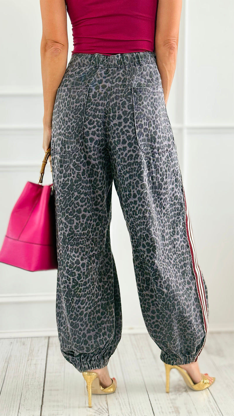 Run Wild Stripe Detail Pants - Black Leopard-170 Bottoms-POL-Coastal Bloom Boutique, find the trendiest versions of the popular styles and looks Located in Indialantic, FL