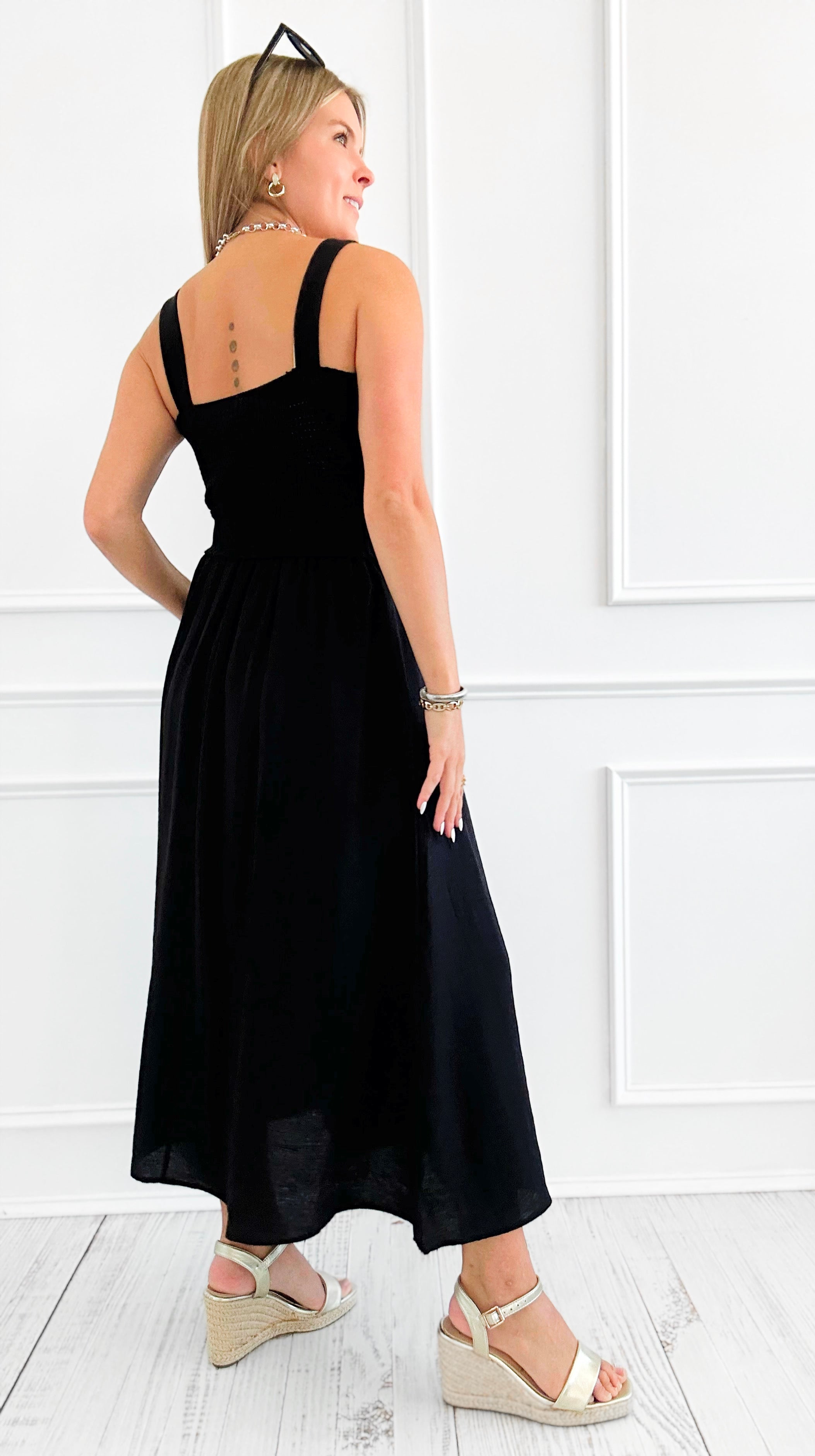 Sweet Riviera Midi Dress - Black-200 Dresses/Jumpsuits/Rompers-Blu Pepper-Coastal Bloom Boutique, find the trendiest versions of the popular styles and looks Located in Indialantic, FL
