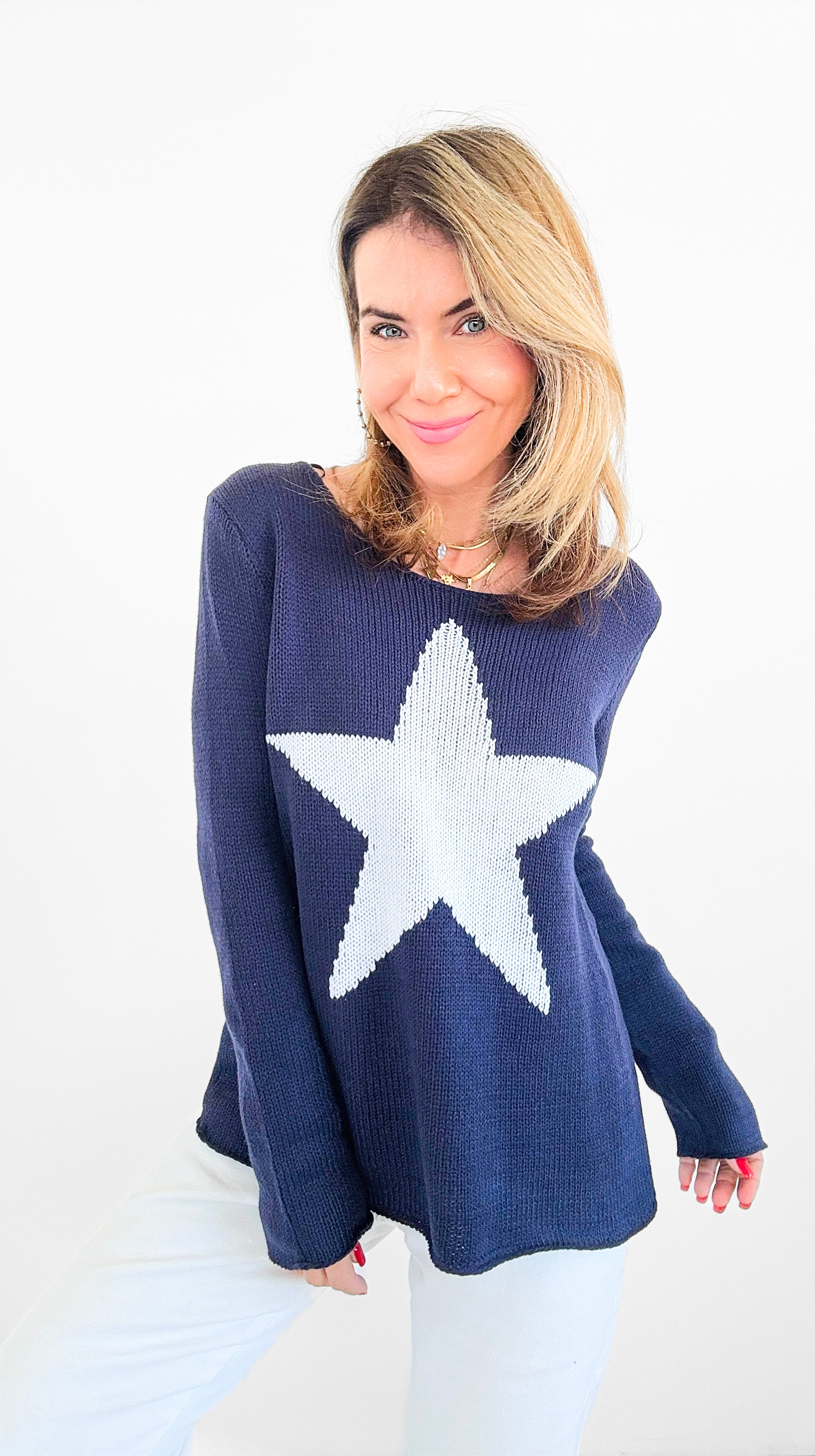 Superstar Knit Sweater - Navy/Ivory-140 Sweaters-MIRACLE-Coastal Bloom Boutique, find the trendiest versions of the popular styles and looks Located in Indialantic, FL