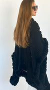 Vegan Fur Edges Knitted Cardigan - Black-150 Cardigans/Layers-NYW-Coastal Bloom Boutique, find the trendiest versions of the popular styles and looks Located in Indialantic, FL