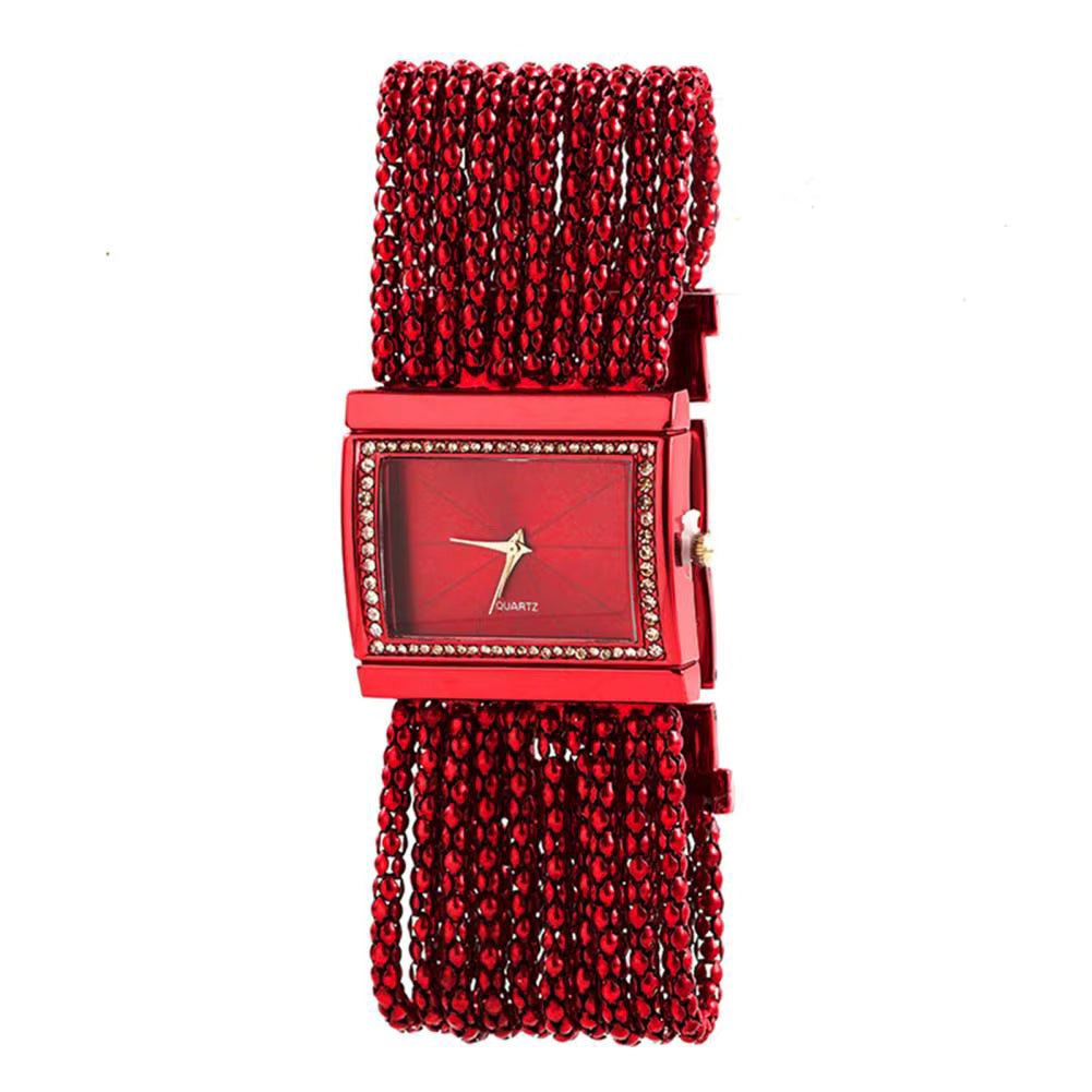 Couture Beaded Bracelet Watch - Red