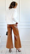 Holiday Luxe Faux Leather Flare Leg Pants - Camel-100 Pants-SO ME-Coastal Bloom Boutique, find the trendiest versions of the popular styles and looks Located in Indialantic, FL