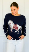 Equestrian Parade Italian Sweater- Navy-140 Sweaters-K2-Coastal Bloom Boutique, find the trendiest versions of the popular styles and looks Located in Indialantic, FL