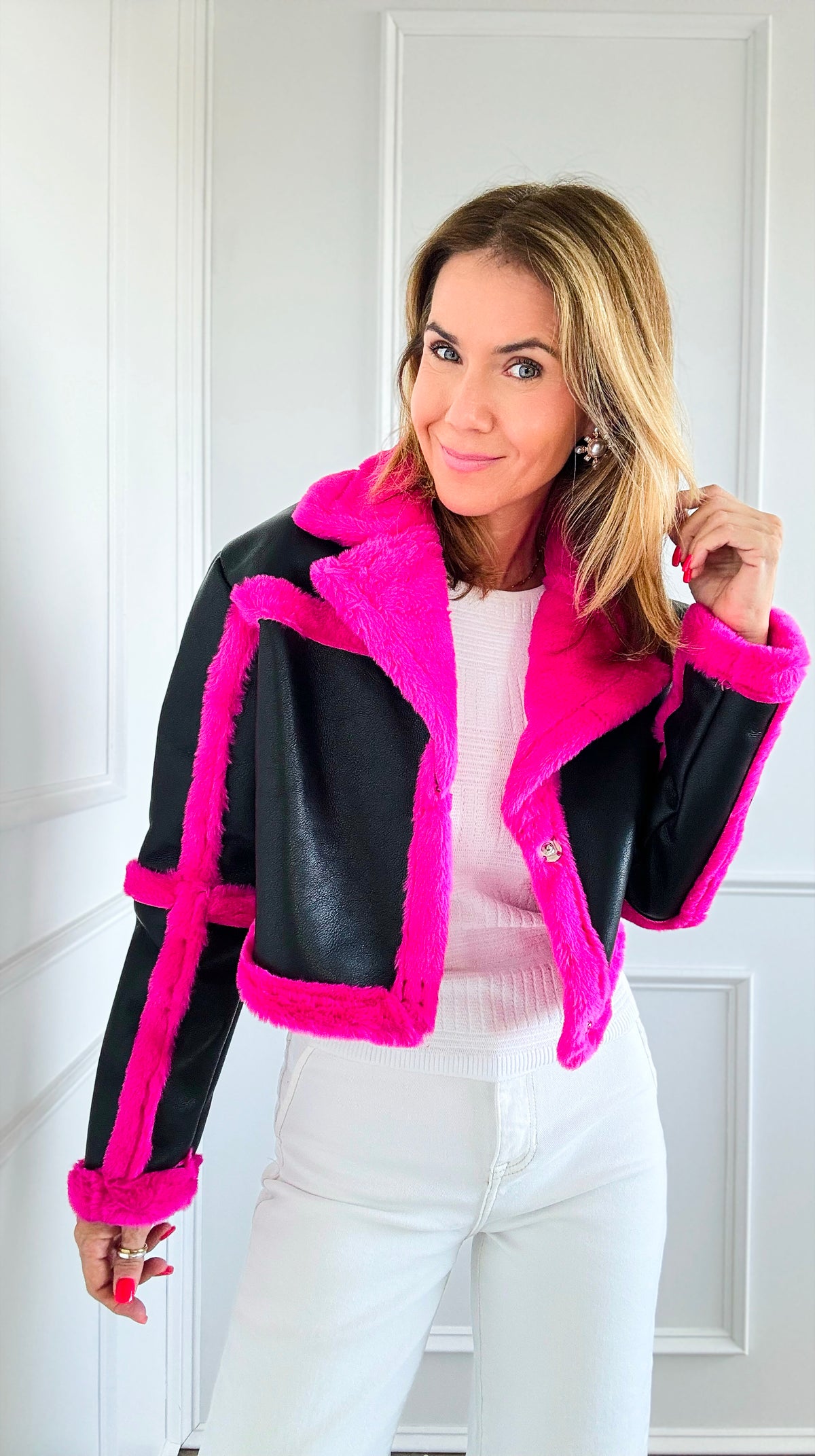 Fur Lining Cropped Jacket-160 Jackets-Coalition LA-Coastal Bloom Boutique, find the trendiest versions of the popular styles and looks Located in Indialantic, FL