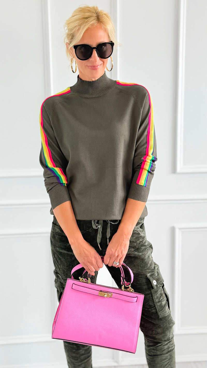 Rainbow Runway Sweater-Deep Forest-140 Sweaters-V SKY-Coastal Bloom Boutique, find the trendiest versions of the popular styles and looks Located in Indialantic, FL