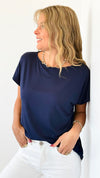 Luxe Cap Sleeve Tee - Navy-210 Loungewear/Sets-Rae Mode-Coastal Bloom Boutique, find the trendiest versions of the popular styles and looks Located in Indialantic, FL