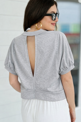 Sugar Rush Puff Sleeve Top - H. Grey