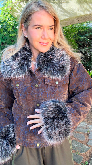 Suede and Fur Chic Italian Jacket - Blue