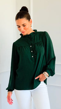 Victorian Muse Ruffle Top - Hunter Green-130 Long Sleeve Tops-JODIFL-Coastal Bloom Boutique, find the trendiest versions of the popular styles and looks Located in Indialantic, FL