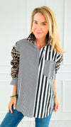 Leopard Stripe Italian Woven Blouse-110 Long Sleeve Tops-TATTOO Z-Coastal Bloom Boutique, find the trendiest versions of the popular styles and looks Located in Indialantic, FL