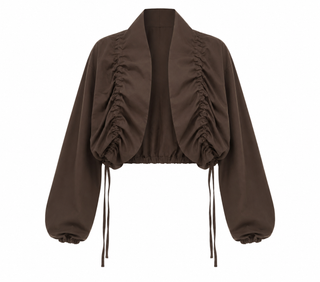 Ruched Cascade Italian Top- Brown