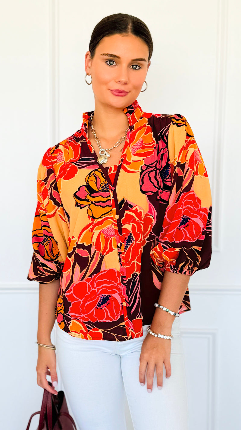 Wild Bloom Button Top-110 Long Sleeve Tops-oddi-Coastal Bloom Boutique, find the trendiest versions of the popular styles and looks Located in Indialantic, FL