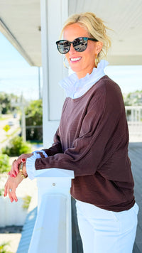 Everyday Essentials Horizontal Rib Top - Brown-110 Long Sleeve Tops-Zenana-Coastal Bloom Boutique, find the trendiest versions of the popular styles and looks Located in Indialantic, FL