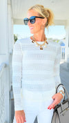 Textured Lace Long Sleeve Top - White-110 Long Sleeve Tops-Umgee-Coastal Bloom Boutique, find the trendiest versions of the popular styles and looks Located in Indialantic, FL