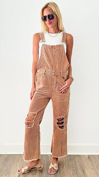 Distressed Vintage Wash Overalls - Vintage Camel-170 Bottoms-BIBI-Coastal Bloom Boutique, find the trendiest versions of the popular styles and looks Located in Indialantic, FL