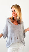 Stellar Keyhole Italian Crochet Pullover - Light Grey-140 Sweaters-Italianissimo-Coastal Bloom Boutique, find the trendiest versions of the popular styles and looks Located in Indialantic, FL