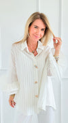 Whimsy Watch Button Detail Ruffle Bell Sleeve Italian Blouse-110 Long Sleeve Tops-TATTOO Z-Coastal Bloom Boutique, find the trendiest versions of the popular styles and looks Located in Indialantic, FL