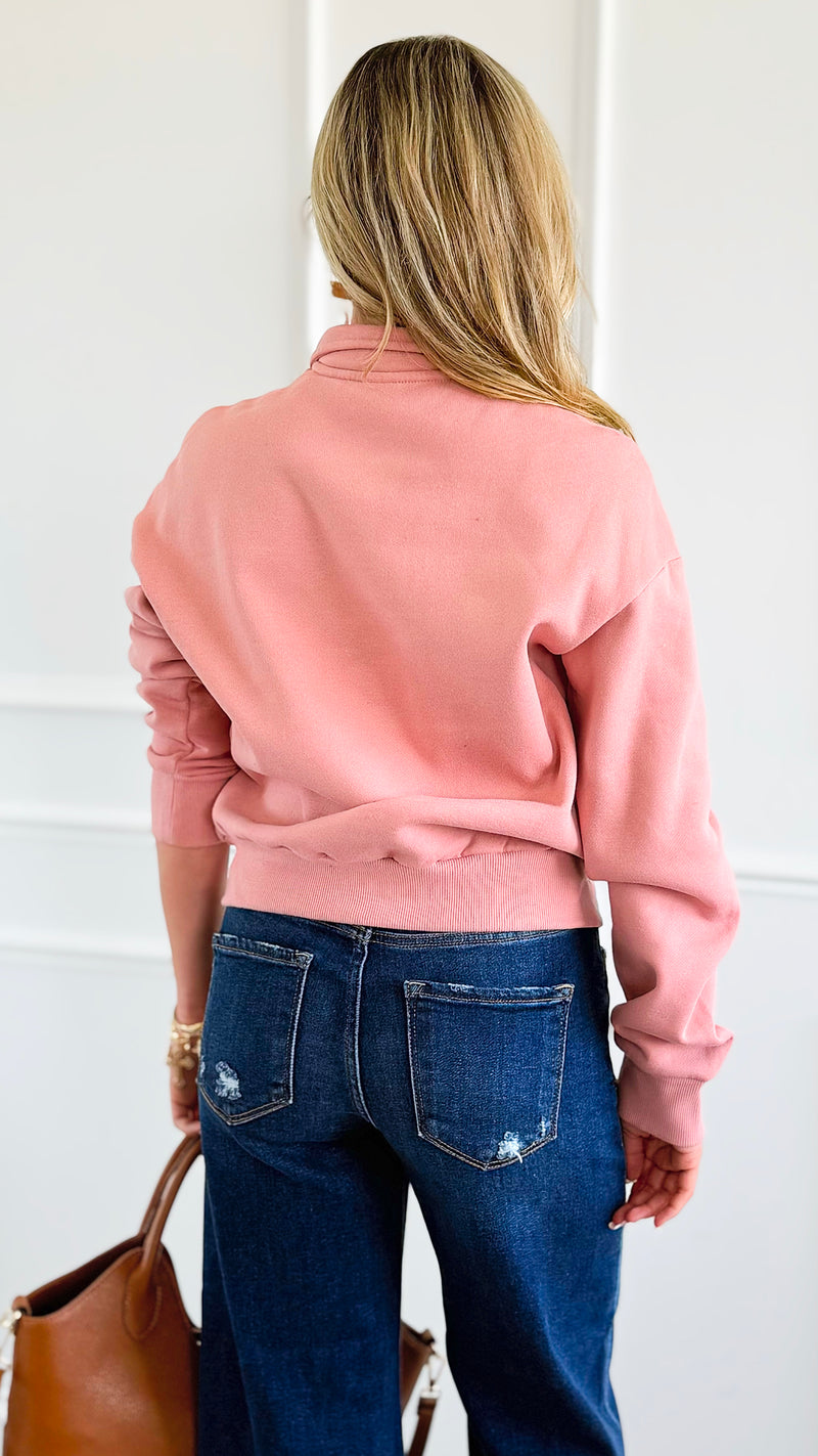 Whispered Grace Polo Top - Mauve Pink-130 Long Sleeve Tops-Rosio-Coastal Bloom Boutique, find the trendiest versions of the popular styles and looks Located in Indialantic, FL