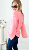 Soft Angora Bell Sleeve Sweater - Pink-140 Sweaters-GIGIO-Coastal Bloom Boutique, find the trendiest versions of the popular styles and looks Located in Indialantic, FL