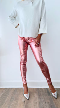 High-Rise Metallic Skinny Jean - Rose Pink-170 Bottoms-YMI-Coastal Bloom Boutique, find the trendiest versions of the popular styles and looks Located in Indialantic, FL