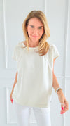 Relaxed Raw Edge Top- Off White-110 Short Sleeve Tops-White Birch-Coastal Bloom Boutique, find the trendiest versions of the popular styles and looks Located in Indialantic, FL