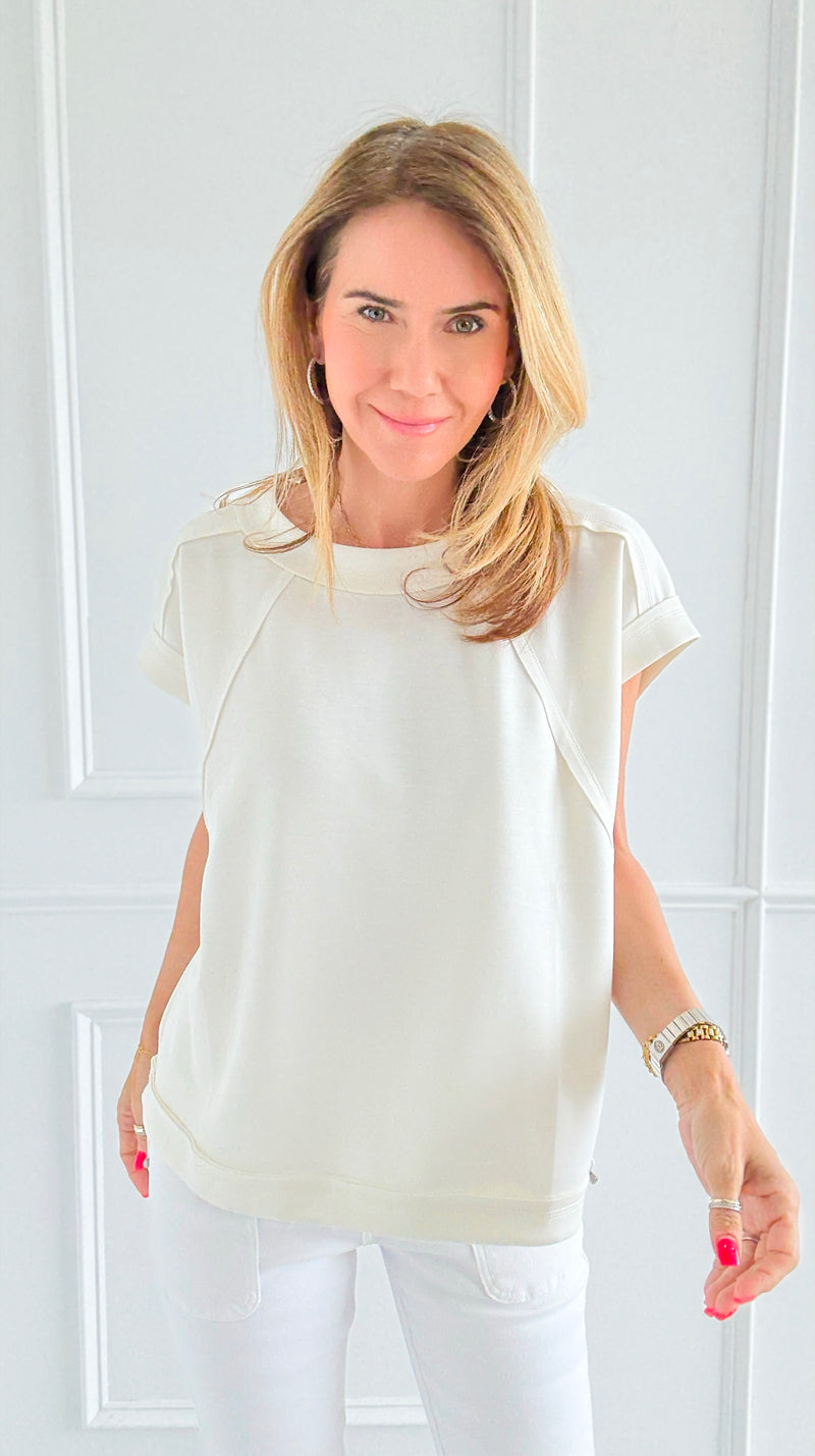 Relaxed Raw Edge Top- Off White-110 Short Sleeve Tops-White Birch-Coastal Bloom Boutique, find the trendiest versions of the popular styles and looks Located in Indialantic, FL