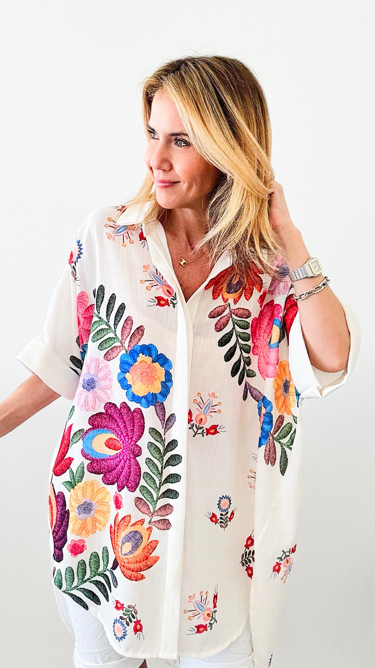 Floral Cascade Italian Blouse-170 Bottoms-Germany-Coastal Bloom Boutique, find the trendiest versions of the popular styles and looks Located in Indialantic, FL
