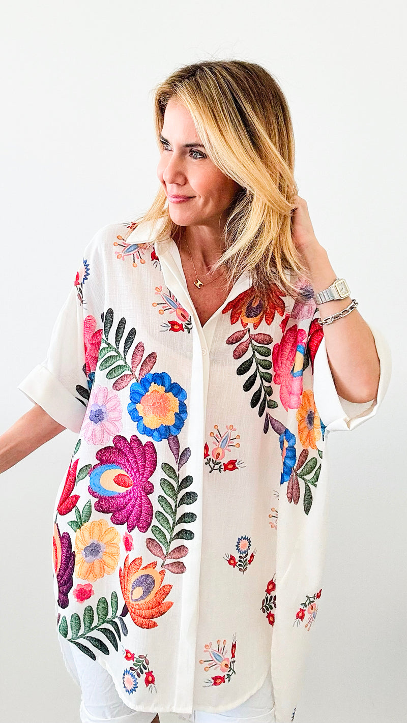 Floral Cascade Italian Blouse-170 Bottoms-Italianissimo-Coastal Bloom Boutique, find the trendiest versions of the popular styles and looks Located in Indialantic, FL