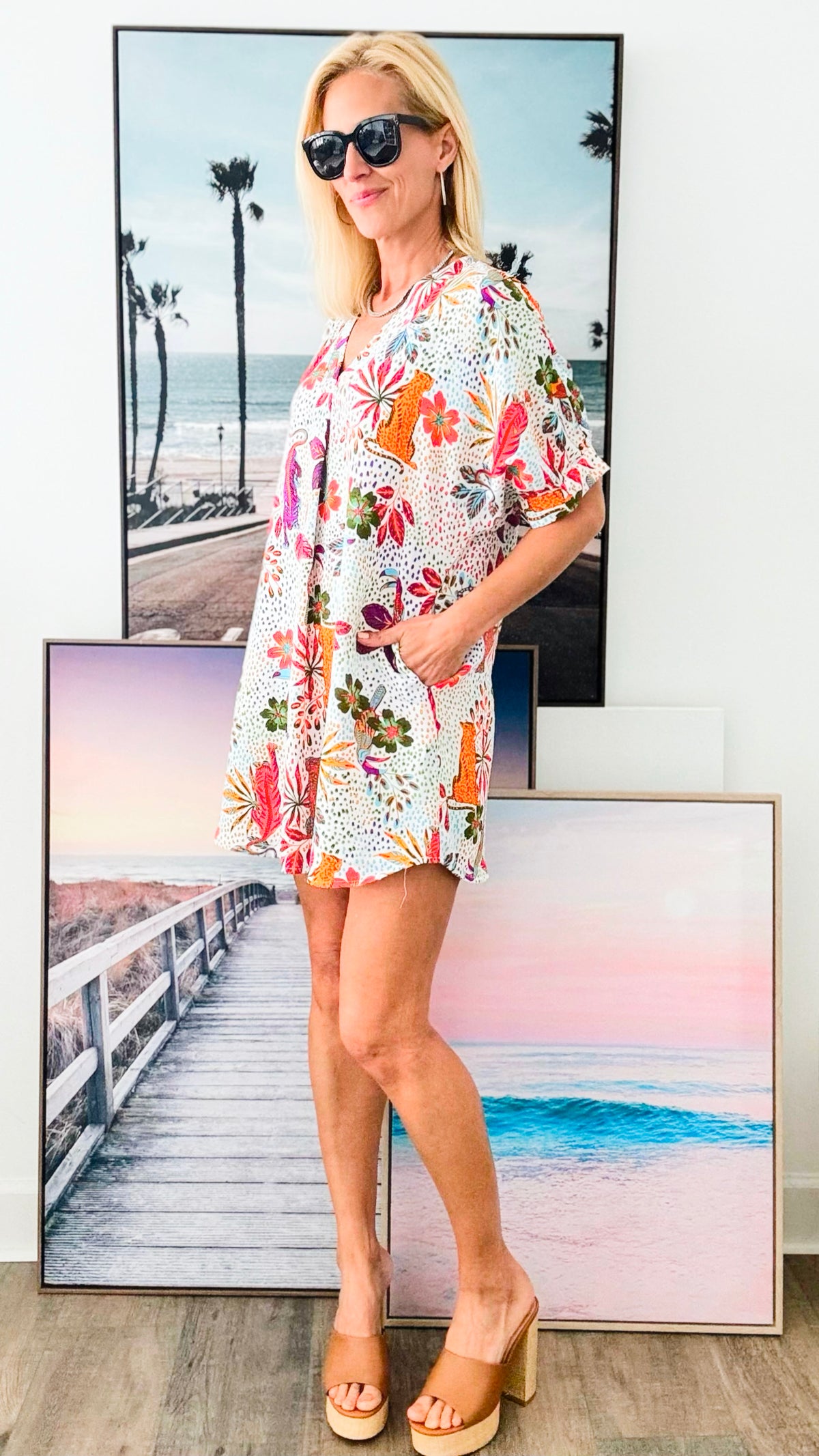 Print Fusion Pocket Dress - White-100 Sleeveless Tops-Jodifl-Coastal Bloom Boutique, find the trendiest versions of the popular styles and looks Located in Indialantic, FL