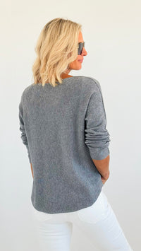 Soho Italian Boatneck Pullover - Dark Gray-140 Sweaters-Italianissimo-Coastal Bloom Boutique, find the trendiest versions of the popular styles and looks Located in Indialantic, FL