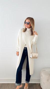Chic Long Split Italian Sweater - Ivory-150 Cardigans/Layers-Italianissimo/Z Studio-Coastal Bloom Boutique, find the trendiest versions of the popular styles and looks Located in Indialantic, FL