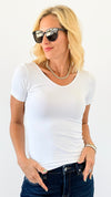Seamless Reversible V-Neck Tee - White-210 Loungewear/sets-YELETE-Coastal Bloom Boutique, find the trendiest versions of the popular styles and looks Located in Indialantic, FL
