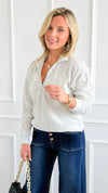 Weekend Ease Ribbed Sweatshirt - Heather Grey-130 Long Sleeve Tops-IRIS-Coastal Bloom Boutique, find the trendiest versions of the popular styles and looks Located in Indialantic, FL