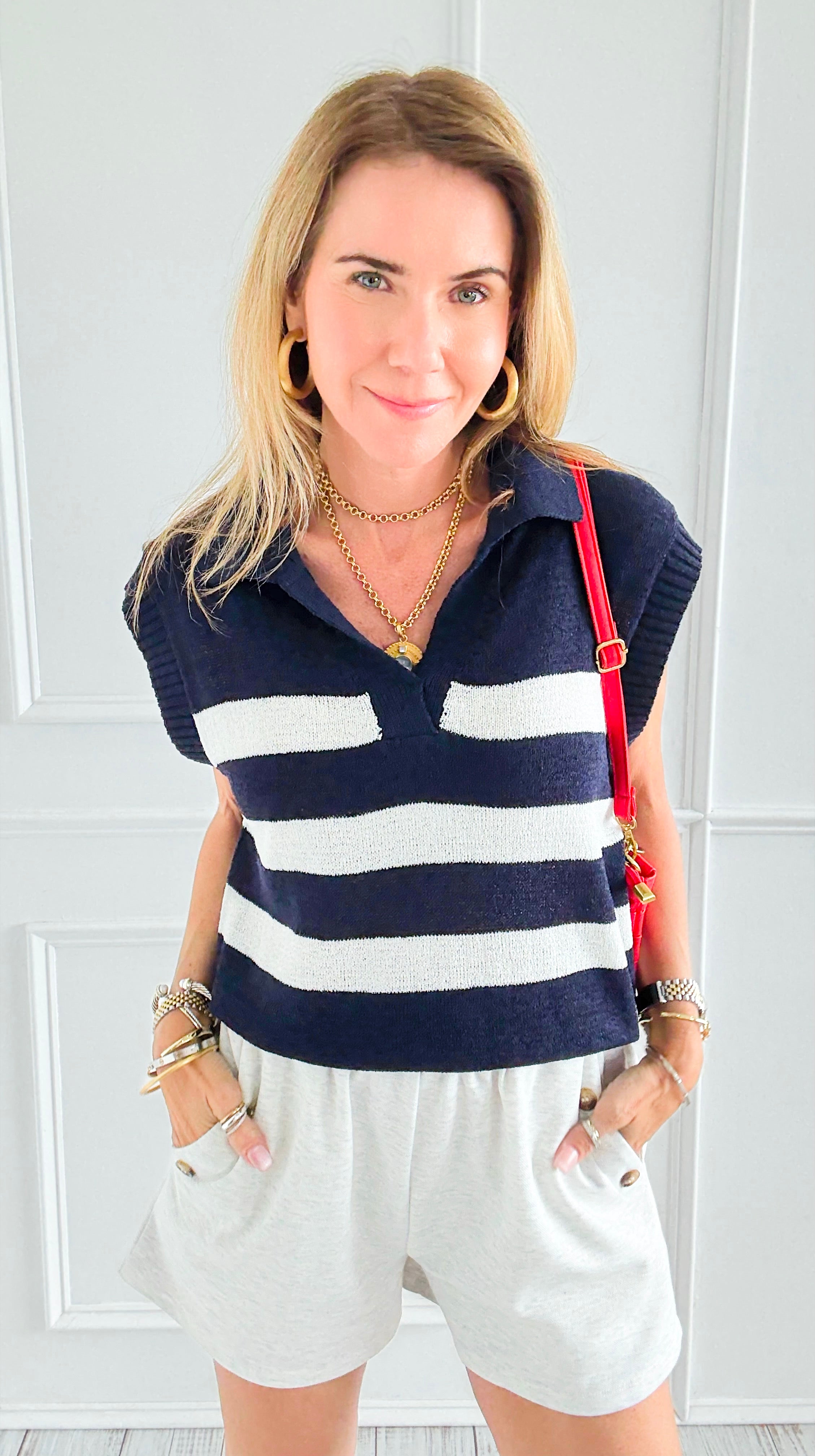 Seabreeze Striped Knit Top-150 Cardigans/Layers-GIGIO-Coastal Bloom Boutique, find the trendiest versions of the popular styles and looks Located in Indialantic, FL