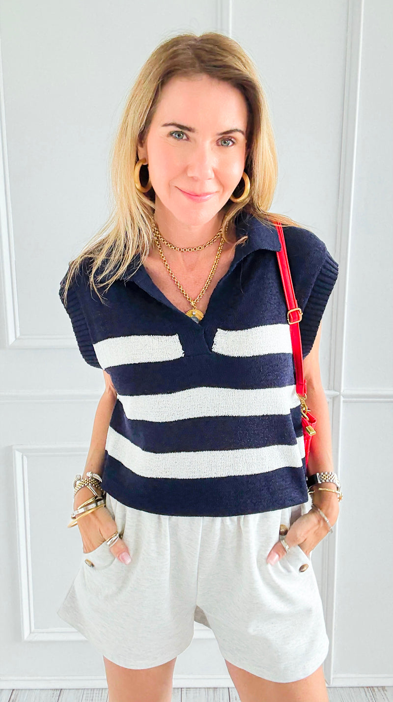 Seabreeze Striped Knit Top-150 Cardigans/Layers-GIGIO-Coastal Bloom Boutique, find the trendiest versions of the popular styles and looks Located in Indialantic, FL