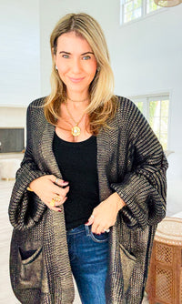 Mirrored Metallic Sugar High Italian Cardigan- Navy/Gold-150 Cardigan Layers-Italianissimo-Coastal Bloom Boutique, find the trendiest versions of the popular styles and looks Located in Indialantic, FL