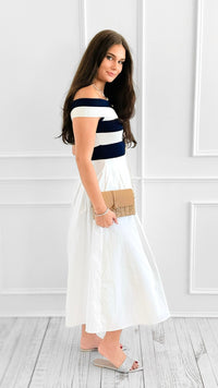 Riviera Muse Off Shoulder Sweater Midi Dress-200 Dresses/Jumpsuits/Rompers-FLYING TOMATO-Coastal Bloom Boutique, find the trendiest versions of the popular styles and looks Located in Indialantic, FL