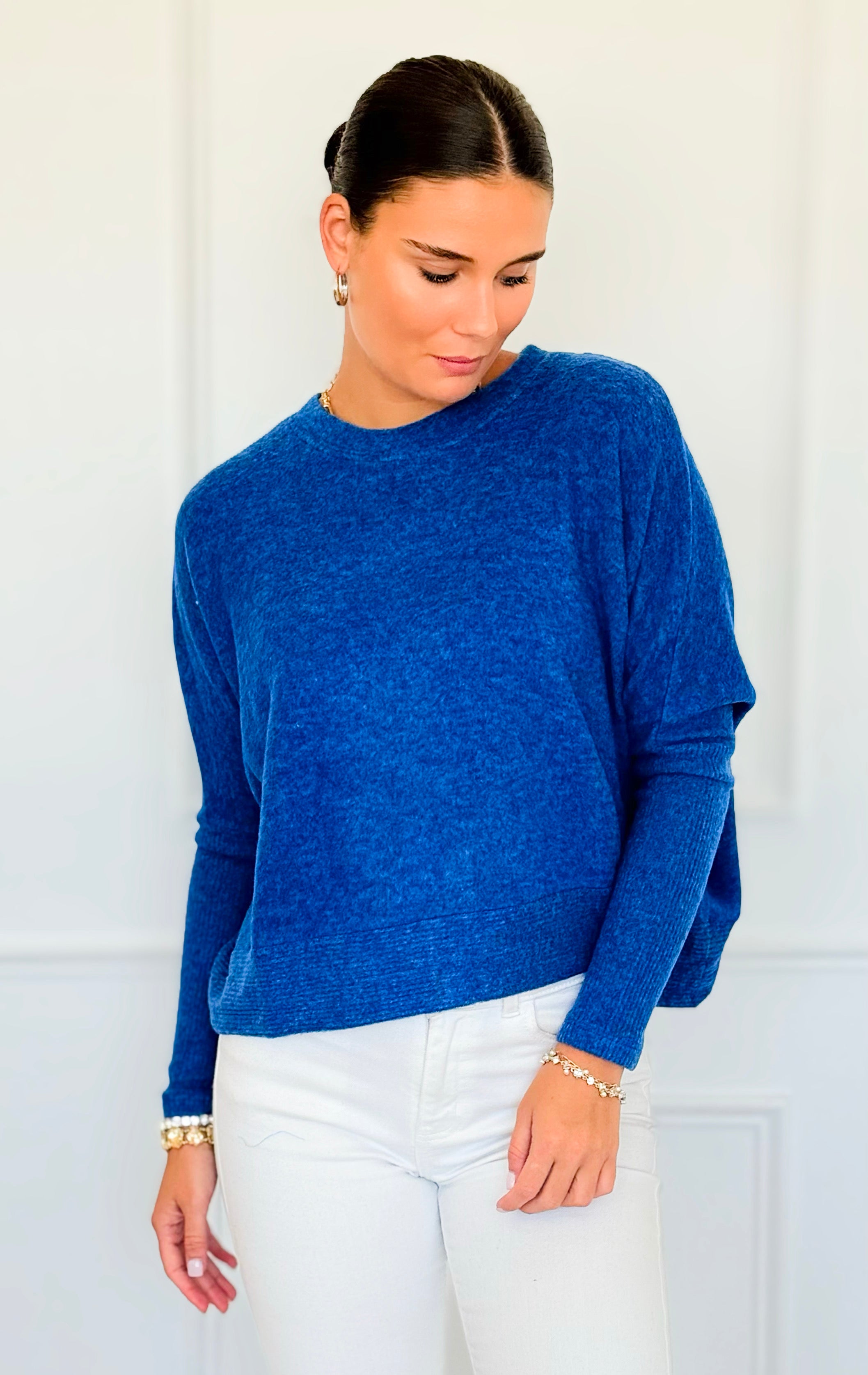 Brushed Melange Sweater - Light Navy-140 Sweaters-Zenana-Coastal Bloom Boutique, find the trendiest versions of the popular styles and looks Located in Indialantic, FL