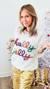 Holly Jolly Sweatshirt - White Multi-130 Long Sleeve Tops-BIBI-Coastal Bloom Boutique, find the trendiest versions of the popular styles and looks Located in Indialantic, FL