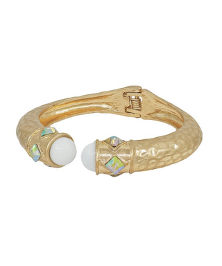 Hammered Enamel & Pavé Cuff Bracelet - White/Gold