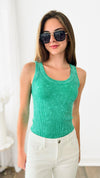 Acid Washed Ribbed Tank Top - K Green-100 Sleeveless Tops-Zenana-Coastal Bloom Boutique, find the trendiest versions of the popular styles and looks Located in Indialantic, FL
