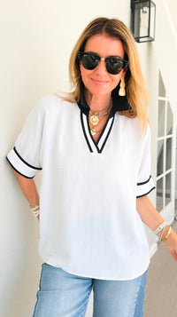 The Relaxed Contrast Trim Blouse - Off White